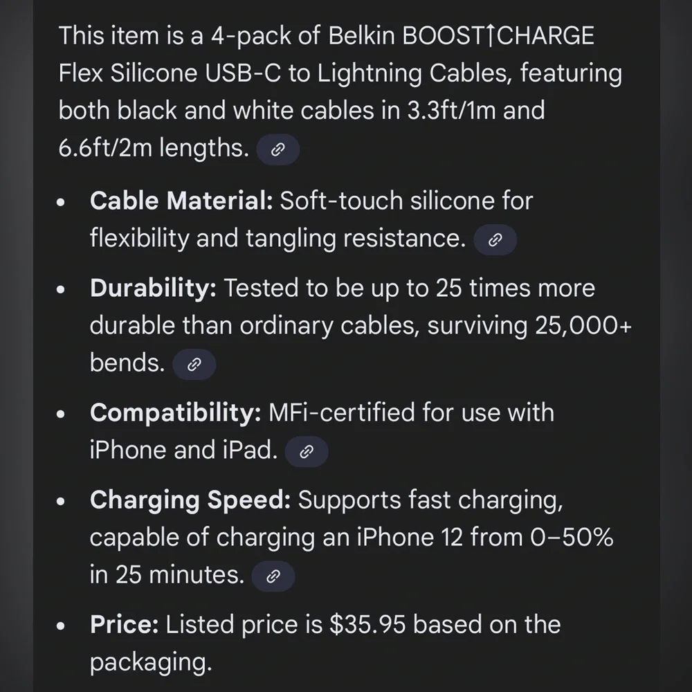 belkin Black and White BOOST↑CHARGE Flex USB-C to Lightning Cables (4-Pack)